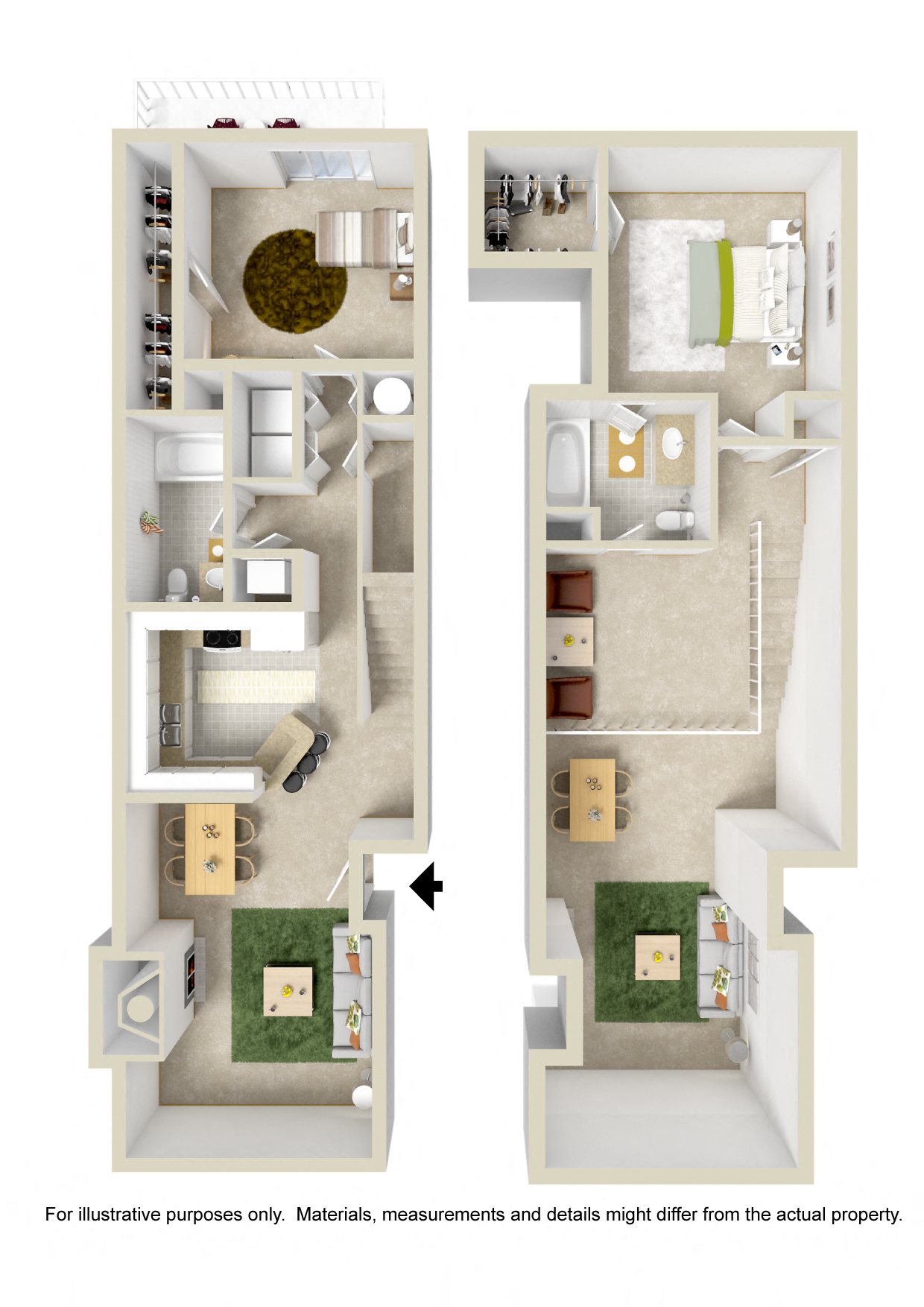 Floor plan for 2 beds, 2 baths, 1300 sqft